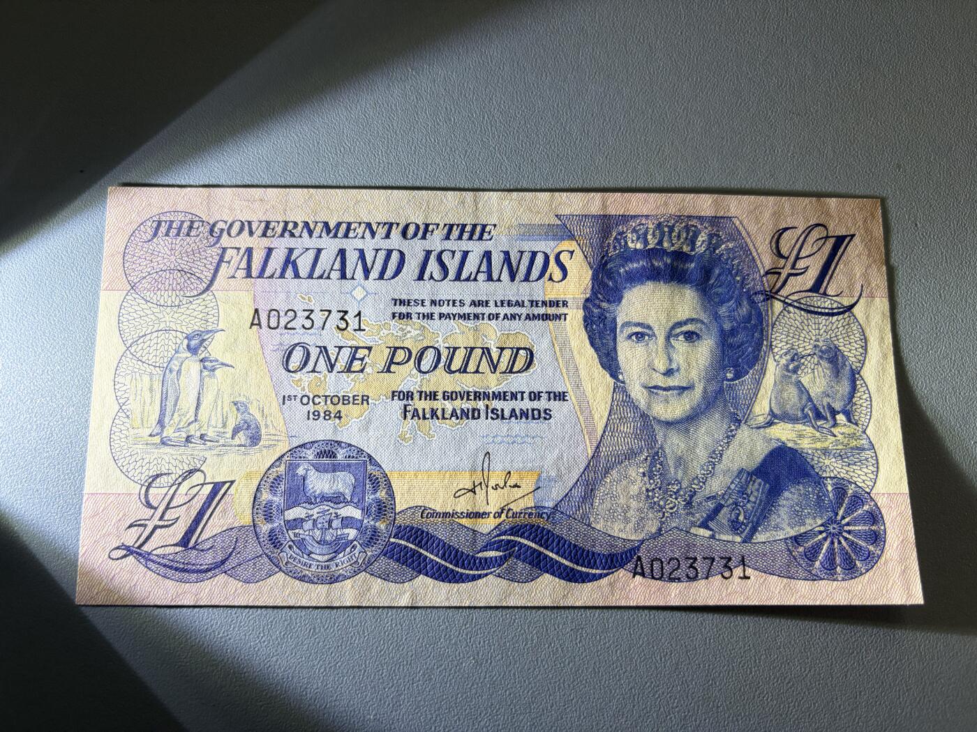咖啡豆•收藏 2026年Jan_21th世界各国纸币拍卖 福克兰群岛 1984年 1镑 全新UNC 外国纸币 女王钞