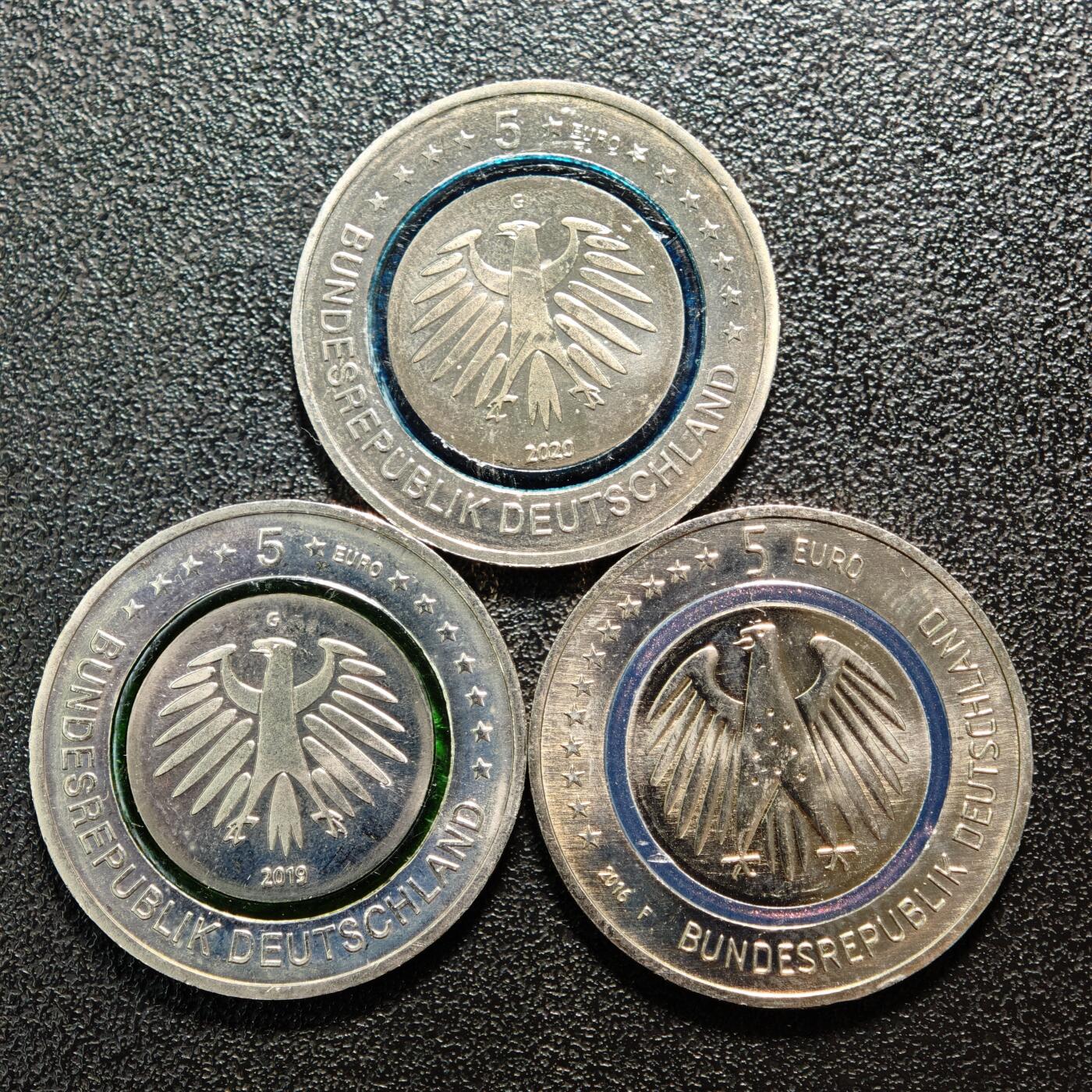 【德藏】世界币章拍卖第162期（拍品征集中~欢迎藏友联系） 6枚一组 德国气候带系列5欧元纪念聚能环镍币 直径约：27.2mm/枚；重约：8.9g/枚