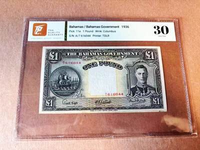 【Blue Auction】世界纸币精拍第776期——18级TOP拍卖/信誉/品质/专业/高效💫 - 【e版】巴哈马 1936年1镑 英王乔六 TQG30