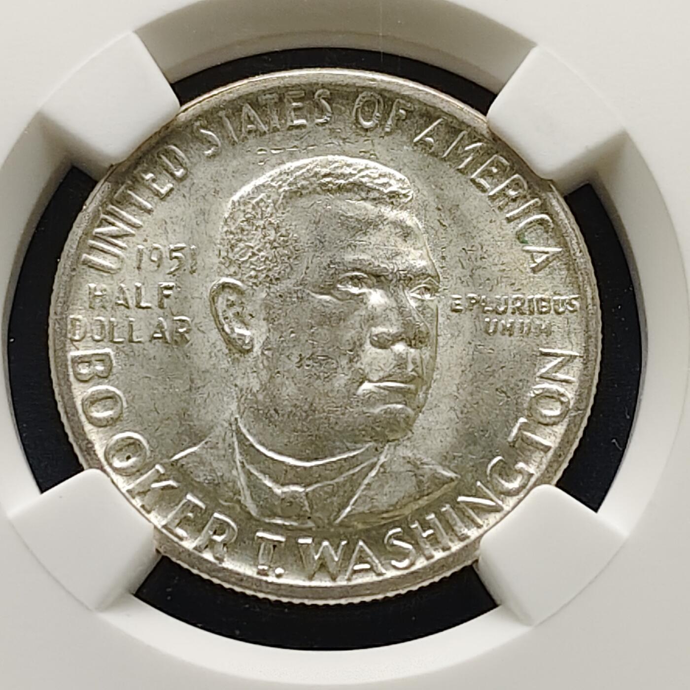 【全场包邮】纯粹捡漏拍495场-持续更新中 美国1951年半元黑人政治家教育家布克华盛顿纪念银币-NGC MS63