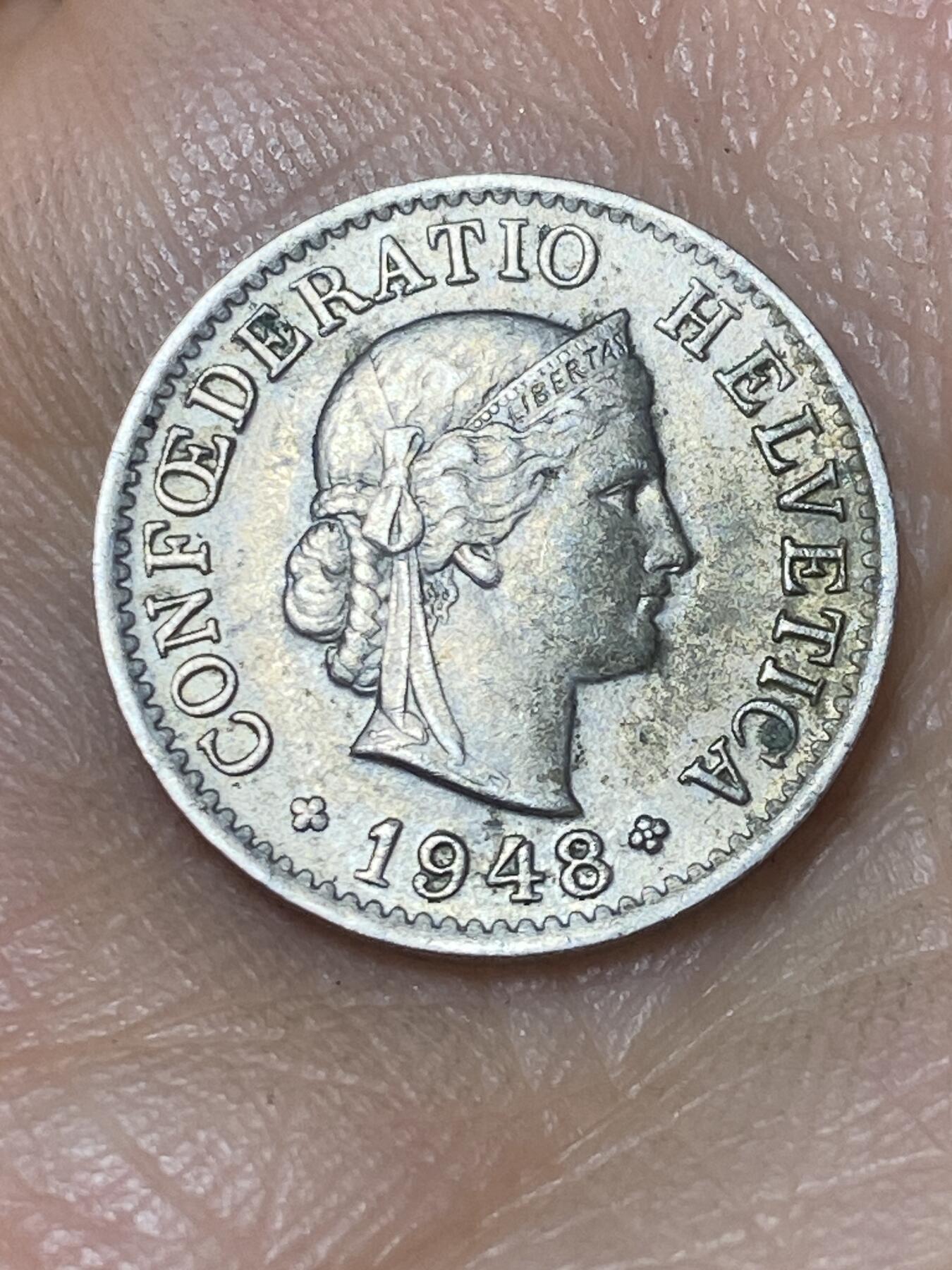 2026年第八场(总第一百七十七场）外国好品散币场(免佣金) 早期年份–瑞士🇨🇭1948年5拉彭(第二版，B标伯尔尼造)