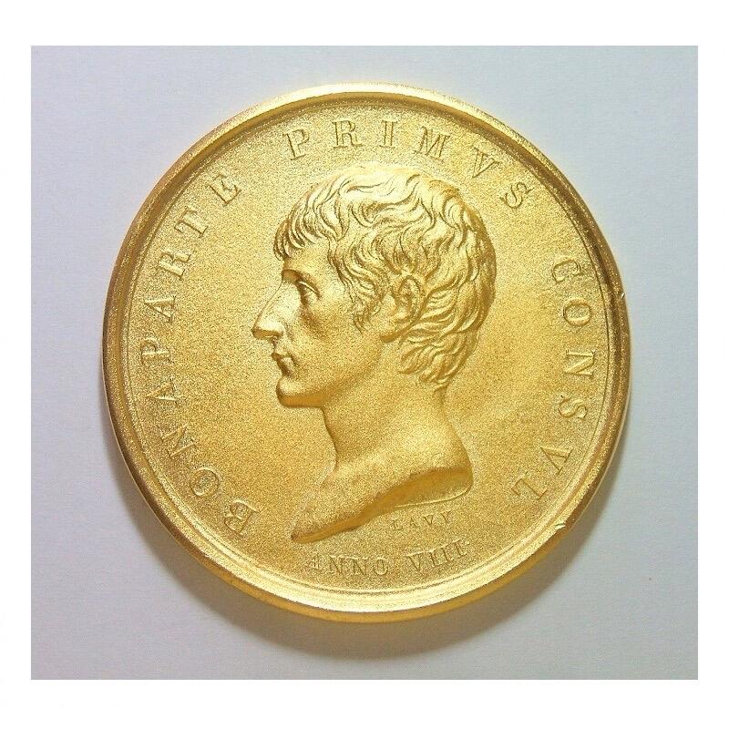 【银】法国纪念1799年拿破仑雾月政变 高浮雕精制镀金大银章 52MM 38克