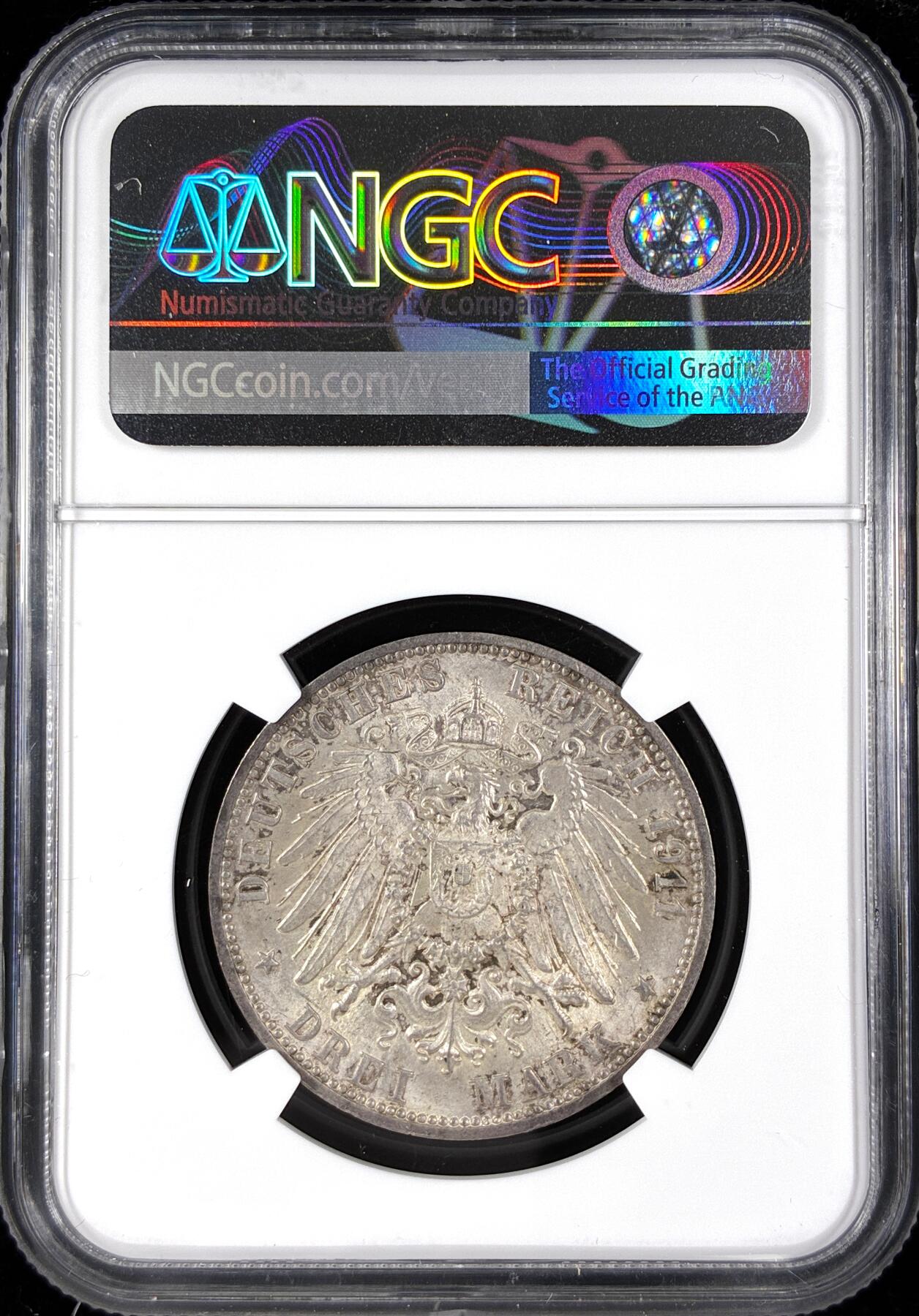 【雨安】【直播拍卖】【第0124期-评级币章】2026-01-17 周六 19:30 [评级德国] Germany 德国 帝国 J.177a 符腾堡 3马克 (1911) 银婚 1911年  NGC-MS64