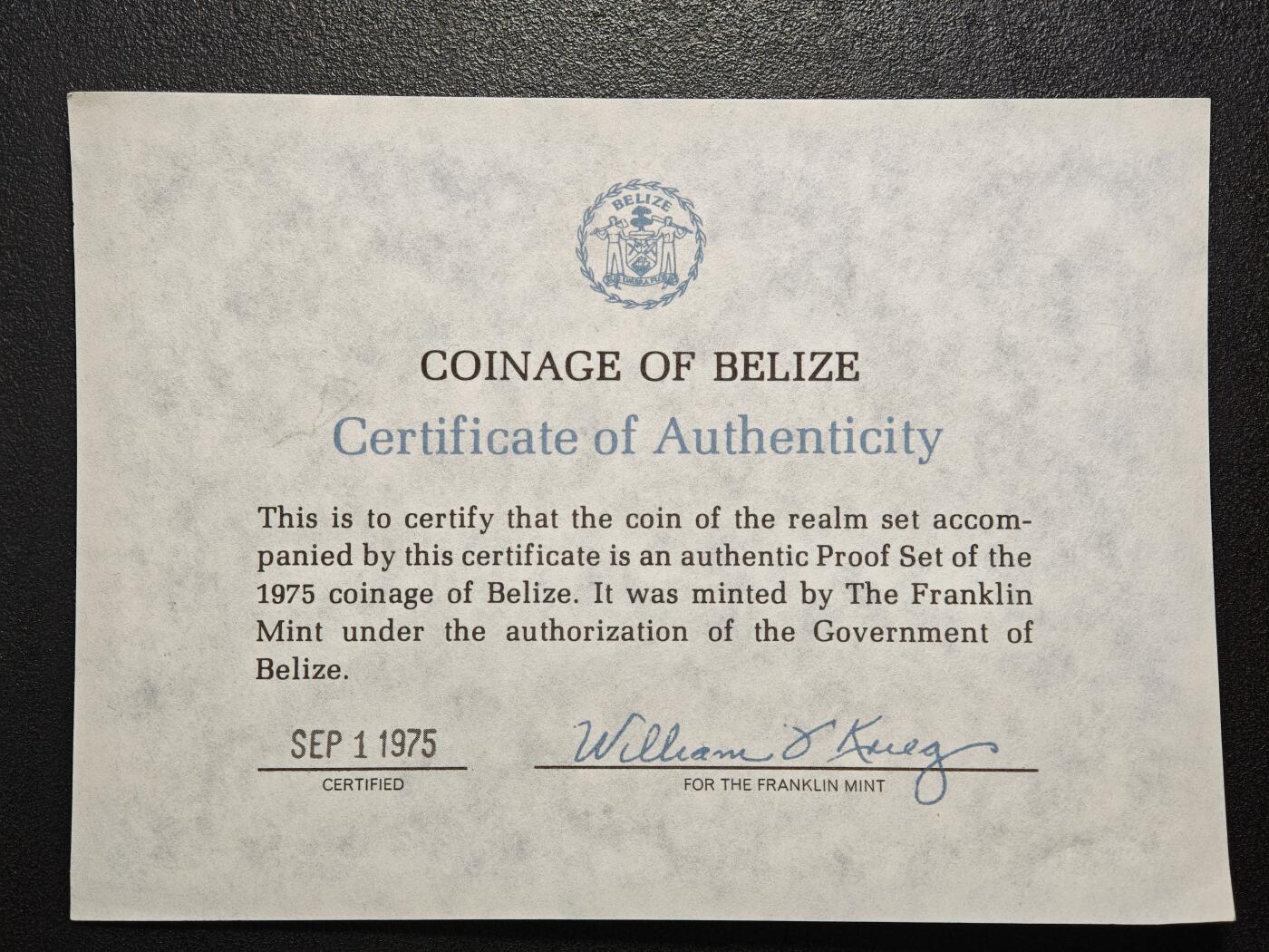 【德藏】世界币章拍卖第162期（拍品征集中~欢迎藏友联系） 1975年 伯利兹精制硬币套装 原封 带说明书 美国富兰克林造币厂代铸