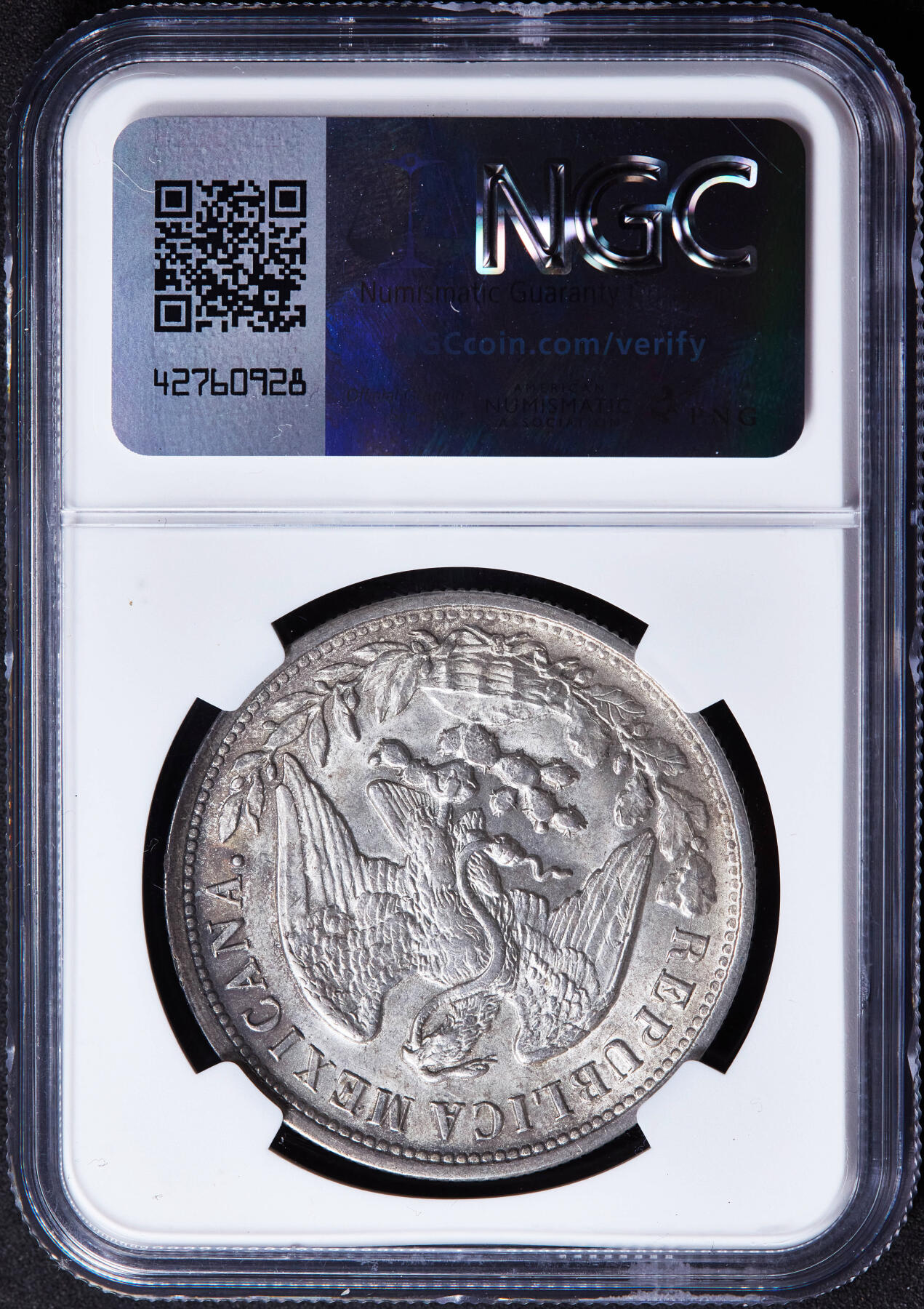 【俄甄集藏】“万象更新、马呈祥瑞”迎新春俄甄精品场-2026年(047)01-21 星期三 晚 19:30 全场包邮 墨西哥1898年Mo AM版8里亚尔直边鹰洋大银币，NGC MS63，黄油酱彩老包浆，转光品相