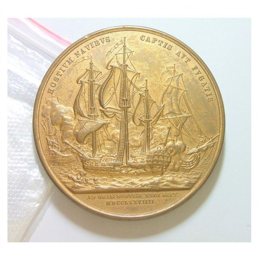 【艺术】美国艺术大章 纪念1779年海军之父琼斯弗兰伯勒角海战 高浮雕精制超大镀金章 60MM 108克