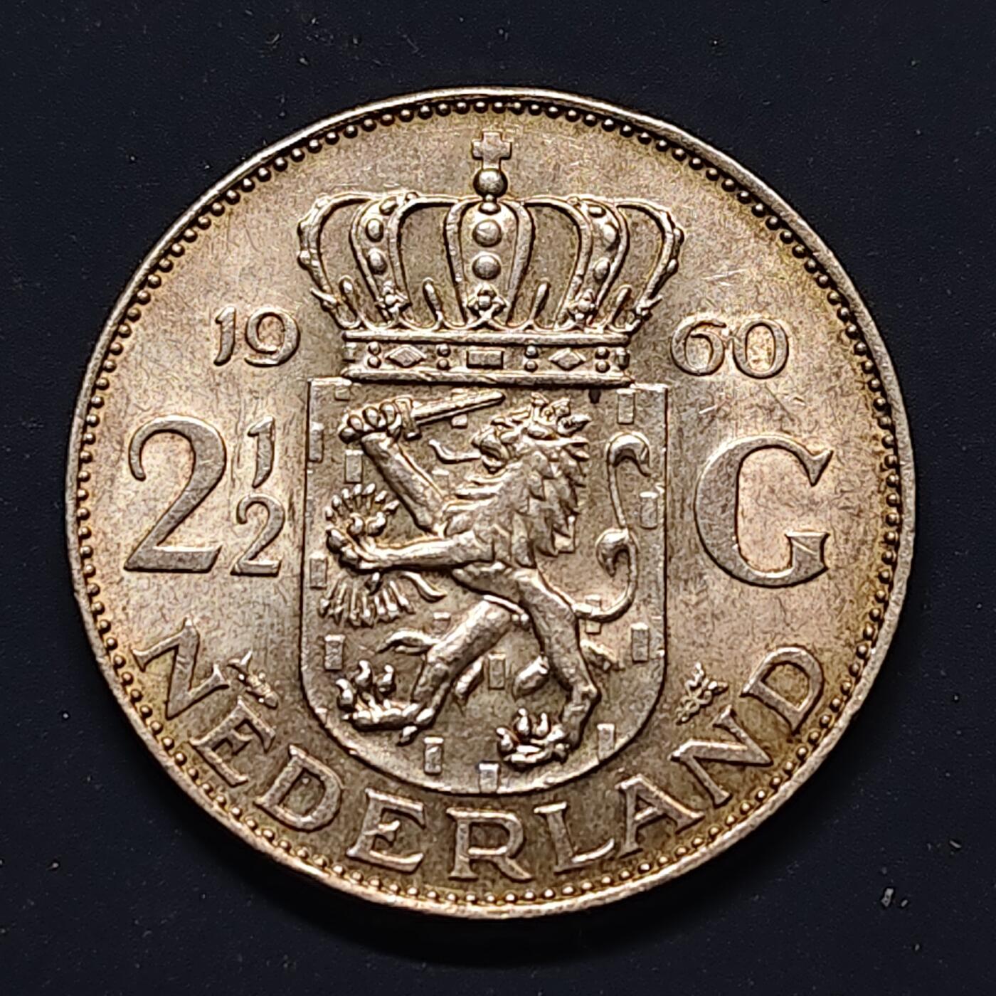 【全场包邮】纯粹捡漏拍495场-持续更新中 荷兰1960年朱莉安娜2½盾（33毫米15克）银币