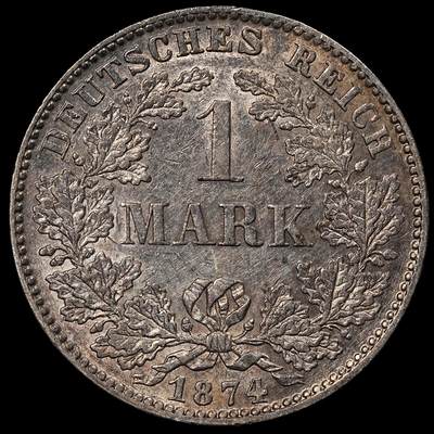 修遠堂世界钱币第101期 - 1874年德国1马克银币 D厂铭，带光，5.55g，含银90%