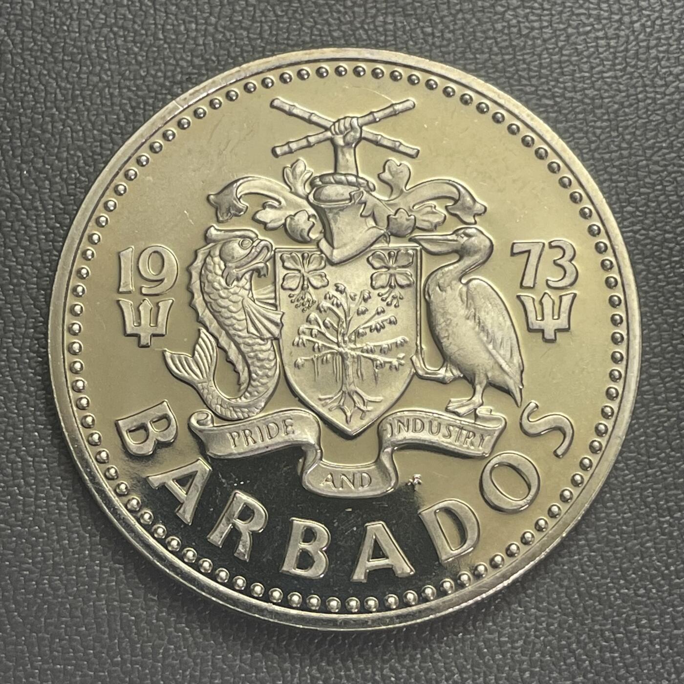 回流0120 极少 全新巴巴多斯1973年2元精制铜镍币 美国富兰克林造币厂铸造