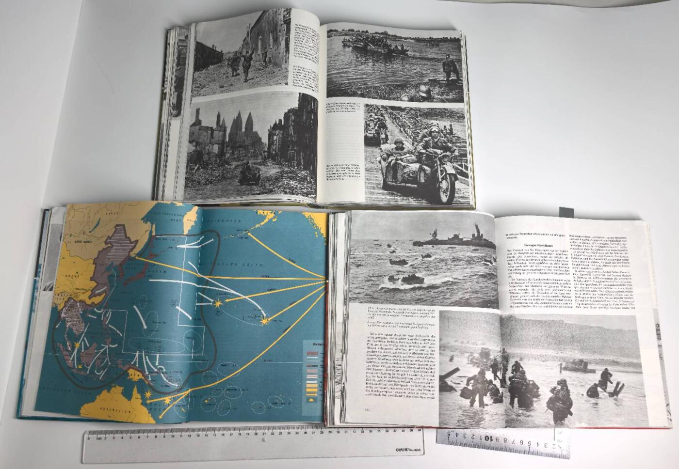 小驴勋章奖章收藏1月17日周六晚六点拍卖（珍爱和平，收藏战争，铭记历史，勿忘国耻，忠党爱国。有偿代拍，送拍规则在简介最后，参拍须阅读规则后再参拍，关系到运费包装发货时效真假辨别等关键信息，拍卖时不再发原图，看大图店主微信码在拍卖店铺介绍里） 第二次世界大战纪实大画册 全三册 完整一套，1979 年出版 印刷精良 全重约四公斤，图文并茂介绍了二战的全过程，海量二战各个战场的老照片