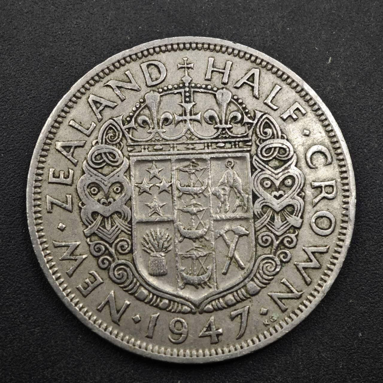 【淘币小摊】实时拍第八百四十九拍   散币银币场   满百包邮可预留二周 每周一统一发货   新西兰1947年乔治六世半克朗镍币