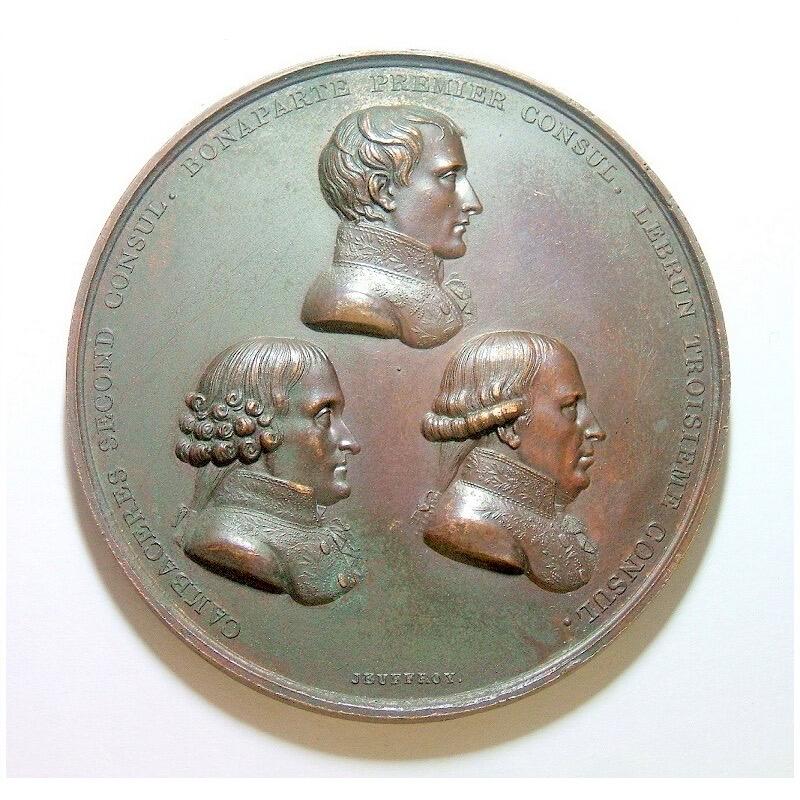 【艺术】法国艺术大章1802年 拿破仑等三大执政 高浮雕精制超大铜章 68MM
