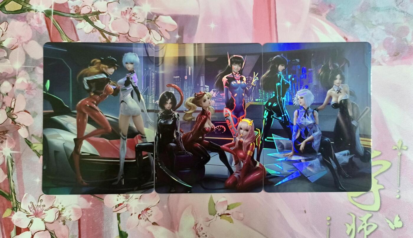 满200包邮！！龙虎卡牌-七二场（满200元包邮，无佣金，每周六结拍，欢迎送拍） 彩闪3张 人气动漫女角色集体照三拼