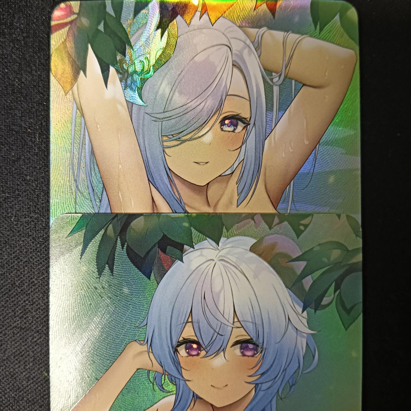 花开卡拍第61期（3月7号周六截拍，品控勿拍!!!拍品不寄存，运费5元（新疆需补运费差价或顺丰到付），自制卡难免瑕疵，可能存在轻微撞角爆边等出厂瑕疵，品控介意勿拍！） 艺术对卡 折光彩闪 原神 2张