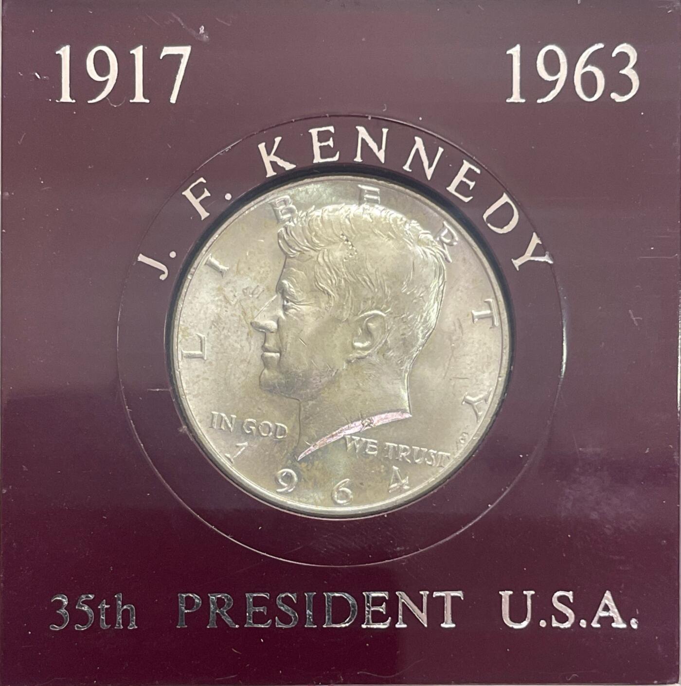 回流0120 全新美国1964年肯尼迪总统半圆纪念银币 12.5克90%银 银价225元