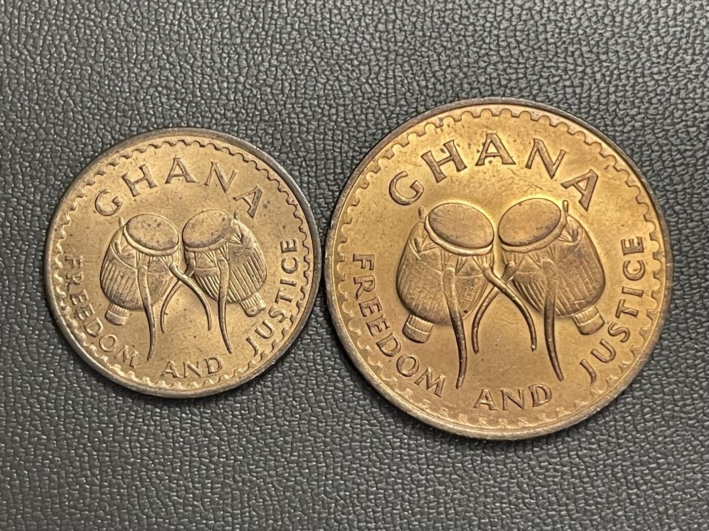 回流0120 全新 加纳1967年半比塞瓦、1比塞瓦铜币 邓邓鼓/五角星