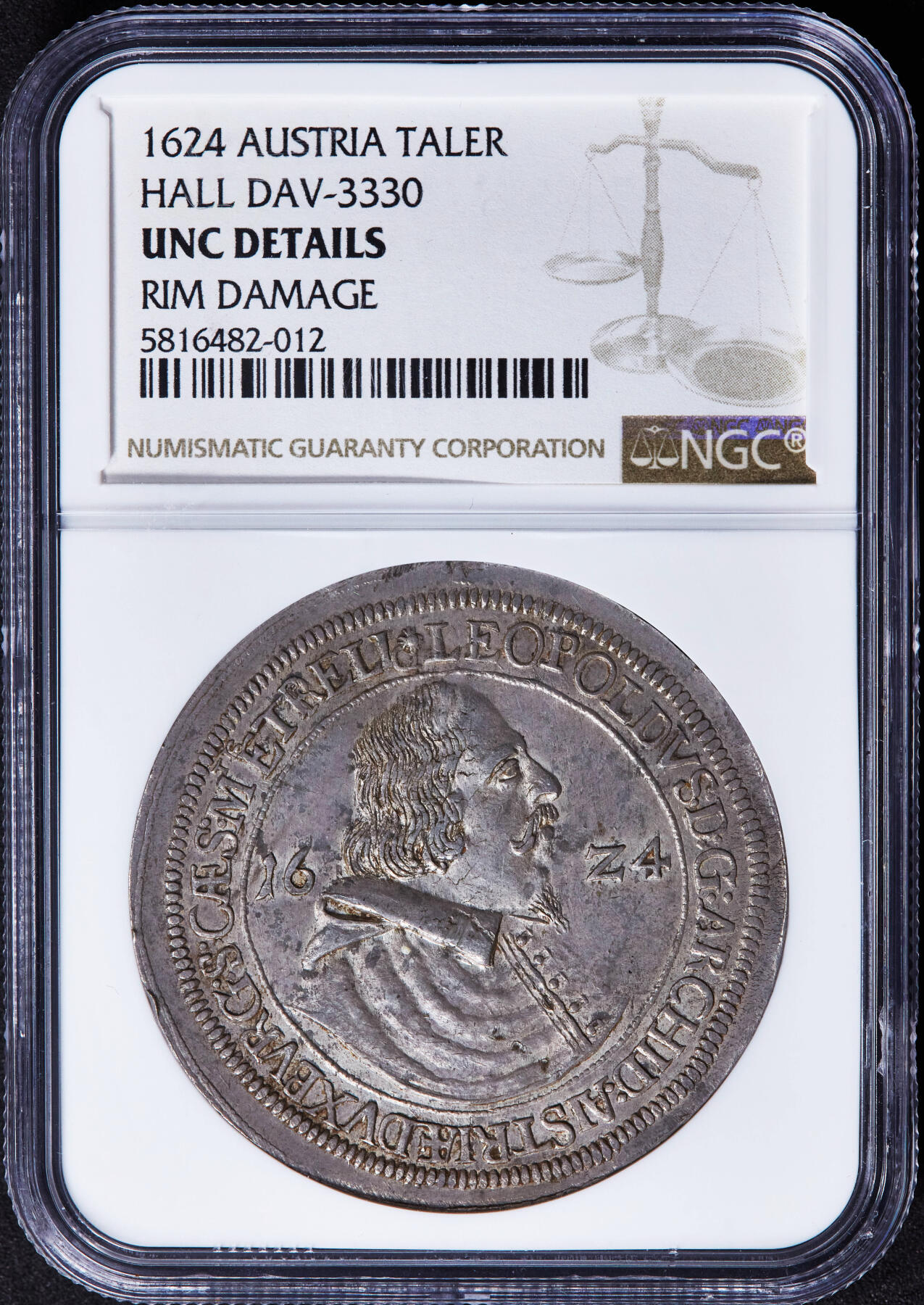 【俄甄集藏】“万象更新、马呈祥瑞”迎新春俄甄精品场-2026年(047)01-21 星期三 晚 19:30 全场包邮 神圣罗马帝国-奥地利1624年利奥波德五世大公1泰勒大银币，NGC UNCD，原味老包浆，细节犀利，底光犹存，味道难得，霍尔造币厂出品，不多见的品种