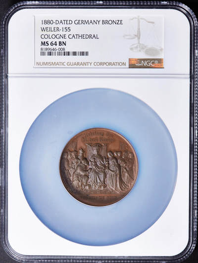 【俄甄集藏】“万象更新、马呈祥瑞”迎新春俄甄精品场-2026年(047)01-21 星期三 晚 19:30 全场包邮 - 德国1880年纪念科隆大教堂竣工大铜章，NGC MS64，高浮雕，设计精美，直径：48mm