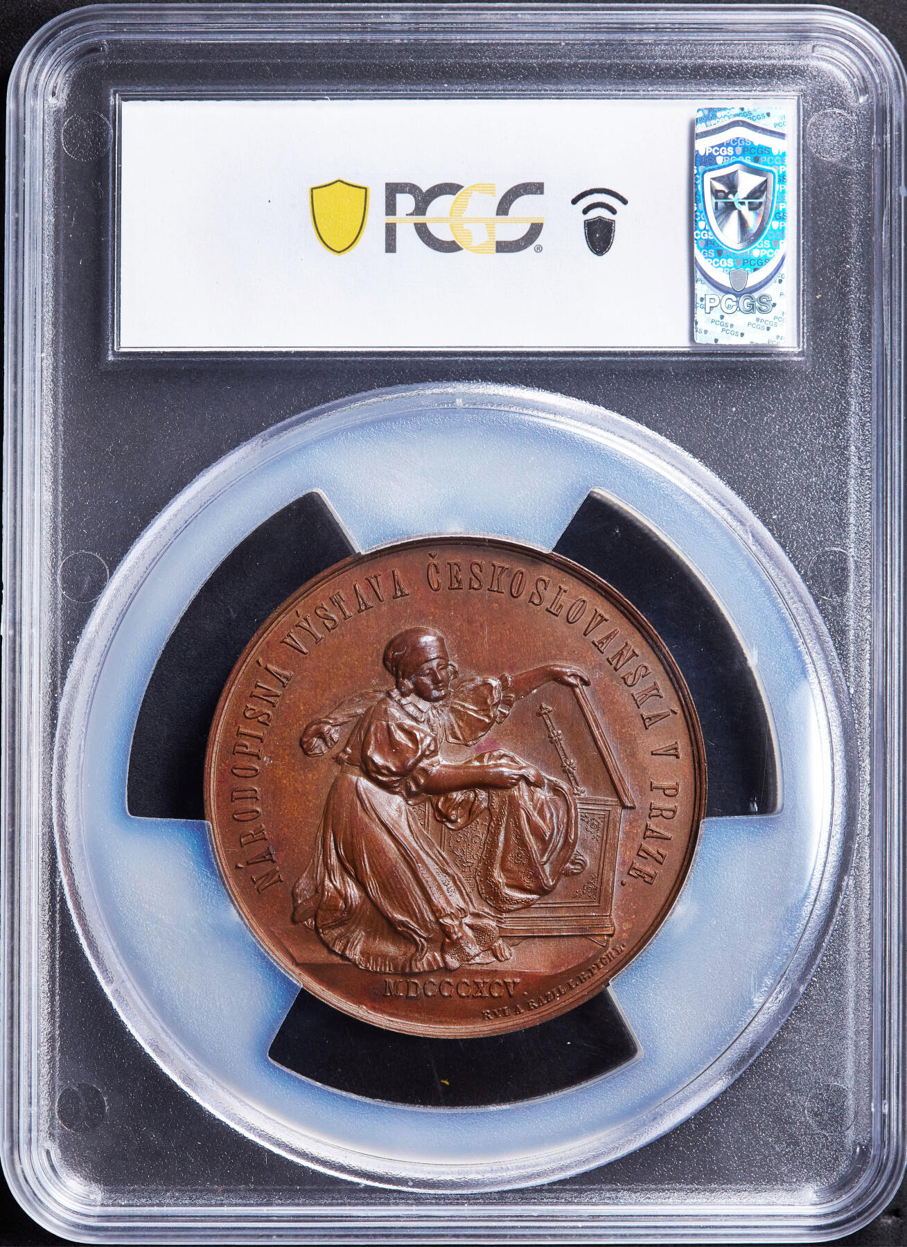 【俄甄集藏】“万象更新、马呈祥瑞”迎新春俄甄精品场-2026年(047)01-21 星期三 晚 19:30 全场包邮 捷克斯洛伐克1895年民族学院博览会纪念大铜章，PCGS SP65，巧克力包浆，顶级状态，唯一冠军分，直径：55mm