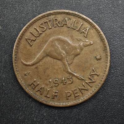 【淘币小摊】实时拍第八百四十九拍   散币银币场   满百包邮可预留二周 每周一统一发货   - 澳大利亚1943年乔治六世半便士铜币