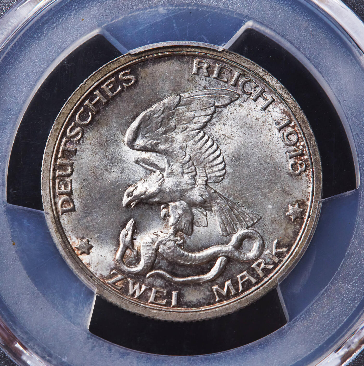 【俄甄集藏】“万象更新、马呈祥瑞”迎新春俄甄精品场-2026年(047)01-21 星期三 晚 19:30 全场包邮 德国普鲁士1913年A版反法战争胜利百年2马克银币，PCGS MS65，黄油彩转光品相，顶级状态