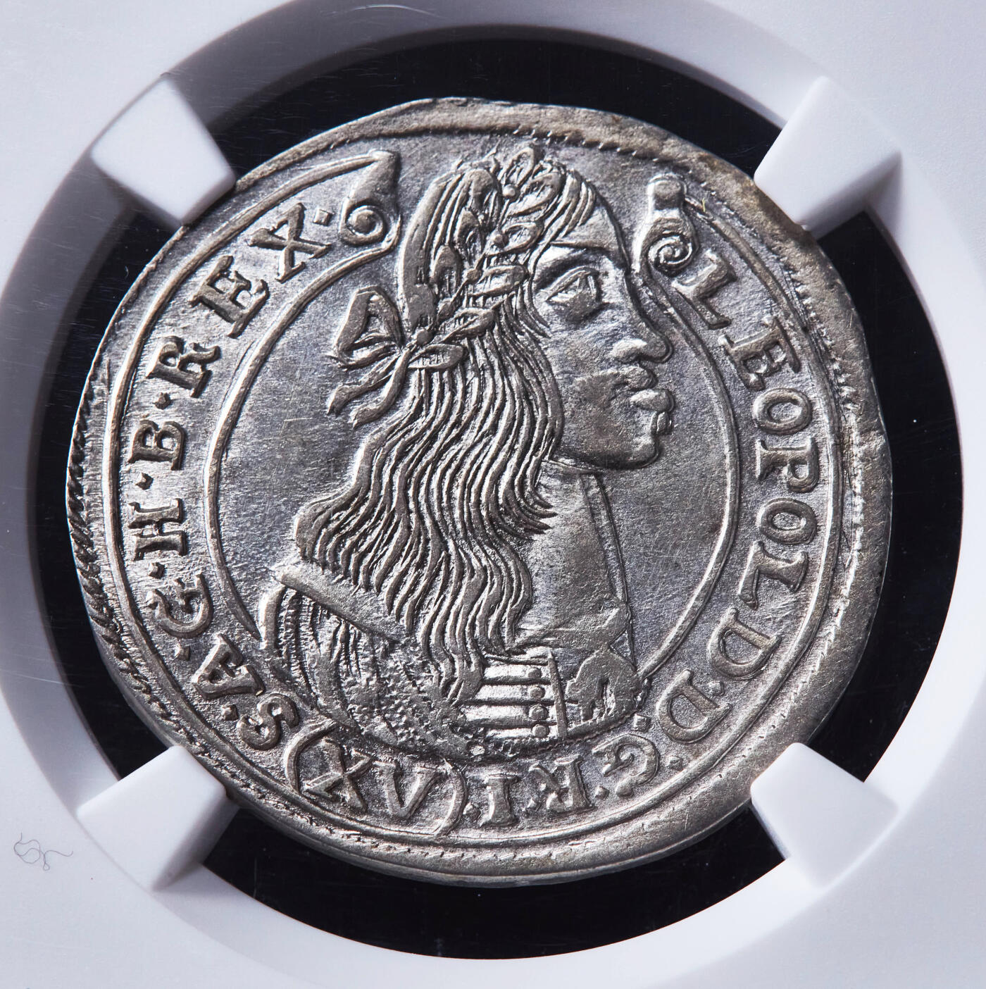 【俄甄集藏】“万象更新、马呈祥瑞”迎新春俄甄精品场-2026年(047)01-21 星期三 晚 19:30 全场包邮 神圣罗马帝国-匈牙利1676年利奥波德一世KB版15克鲁泽银币，NGC AU53，细节犀利，原光品相