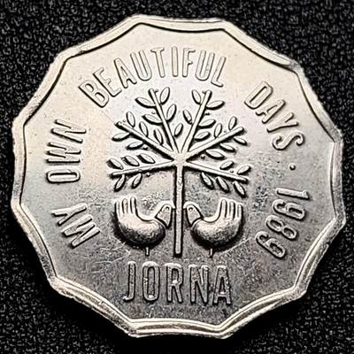 泉币菌-第171场- 精品福利场 - 1989年 建立东京汀田JORNA公司 13周年纪念币 500日元  28×2.1mm 