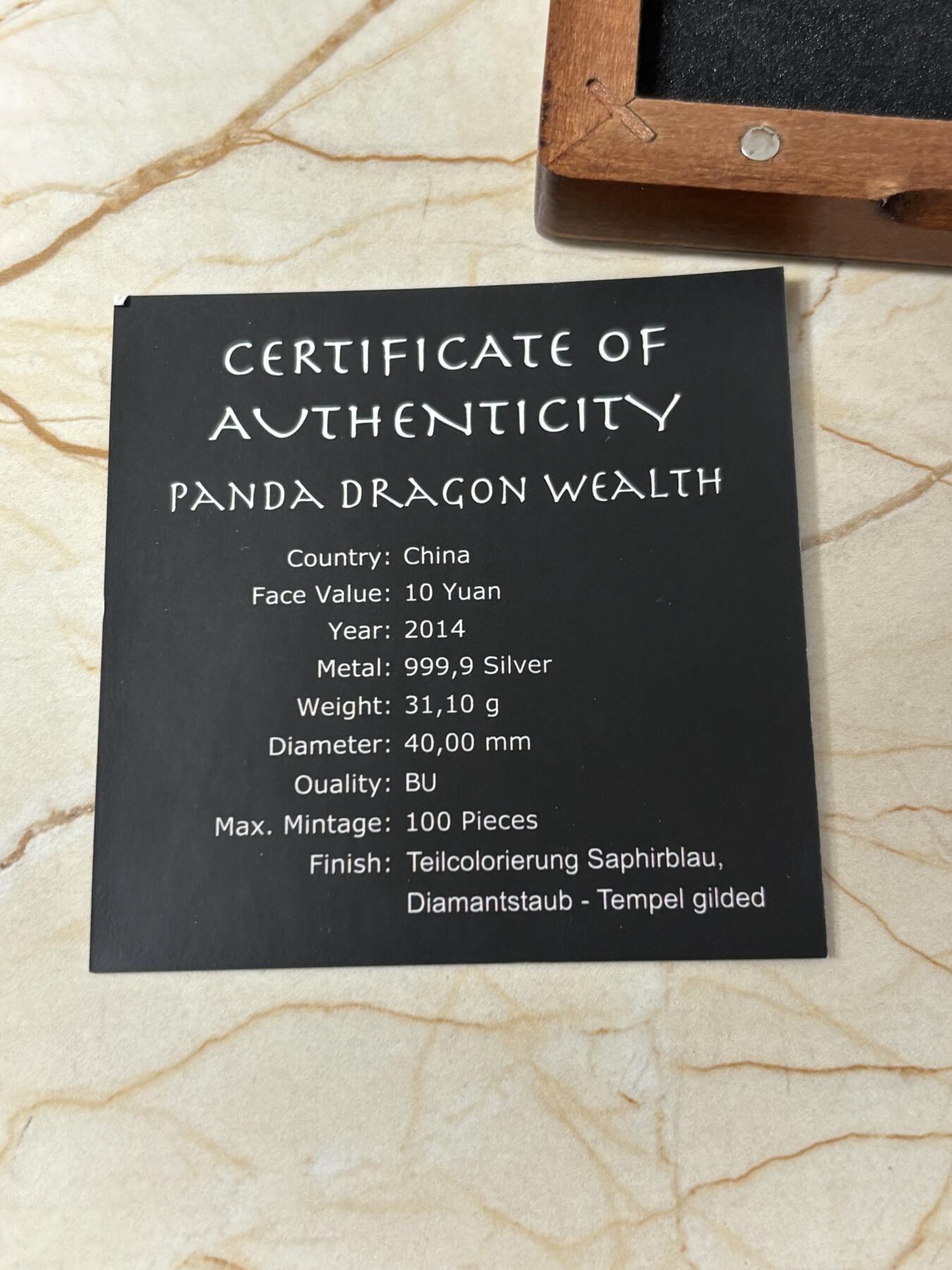 第188期拍卖 中国2014年熊猫1盎司彩色龙纪念银币，9999银，发行100枚