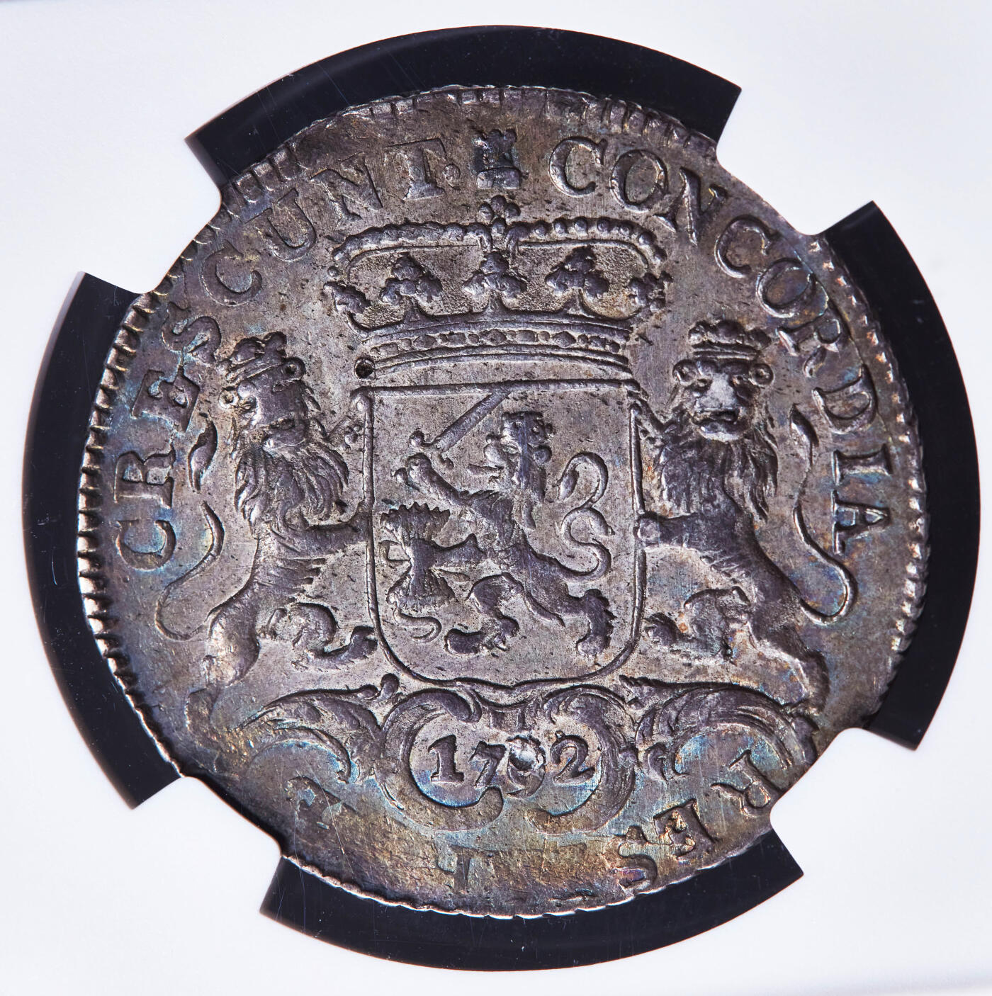 【俄甄集藏】“万象更新、马呈祥瑞”迎新春俄甄精品场-2026年(047)01-21 星期三 晚 19:30 全场包邮 荷兰1792年泽兰省马剑1/2杜卡特银币，NGC AUD，五彩酱彩老包浆，味道一流，币面无明显损伤