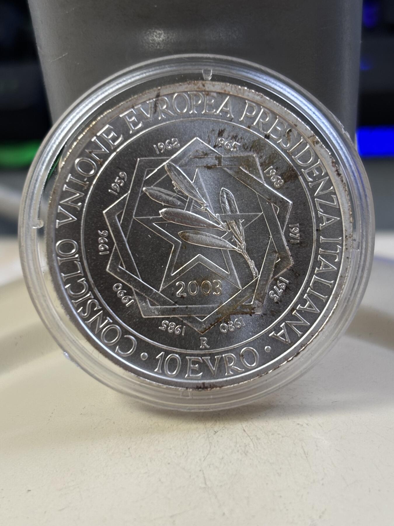 第188期拍卖 意大利2003年欧盟轮值主席国欧罗巴女神磨砂银币，925银，22克原价550，有氧化