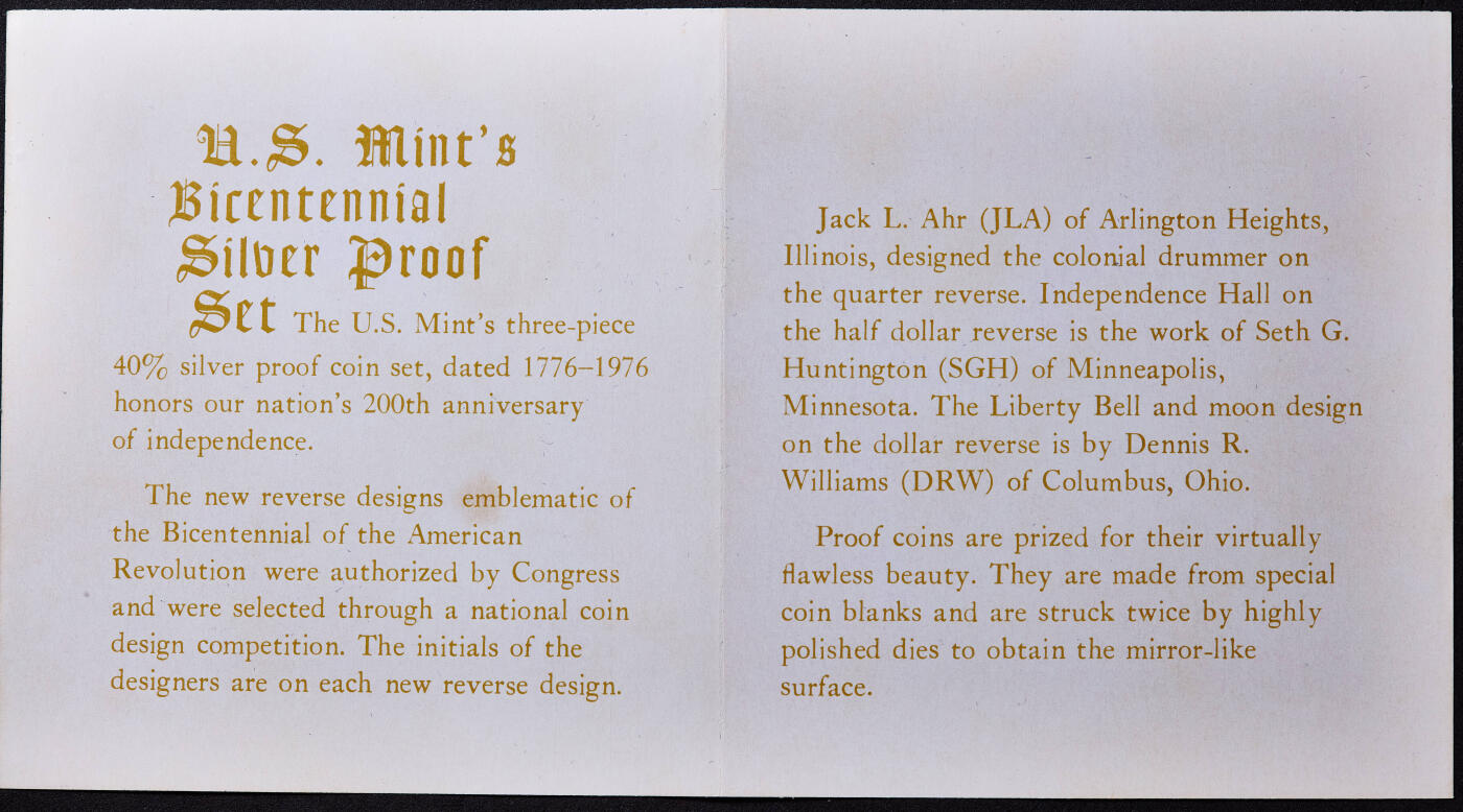 【俄甄集藏】“万象更新、马呈祥瑞”迎新春俄甄精品场-2026年(047)01-21 星期三 晚 19:30 全场包邮 美国1976年纪念建国百年25分、半元、1元精制银币3枚一套，原盒证，3枚总重41.84克，400银，含纯银16.736克，币面有氧化