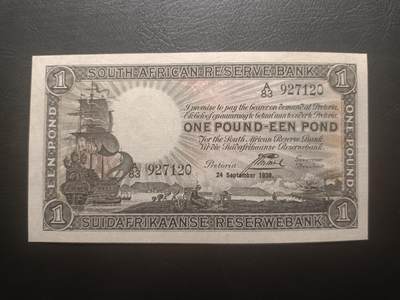 2026一月第三期，总213期 - 南非1938年1镑AUNC英文在上版本，稀有的二战前发行年份，布尔人发展元素的帆船牛车和国徽