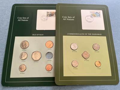 咖啡豆•收藏 2025年Jan_22th世界各国富兰克林套币拍卖 - 马恩岛/巴哈马-世界各国UNC硬币套币富兰克林包装 如图马恩岛少一枚