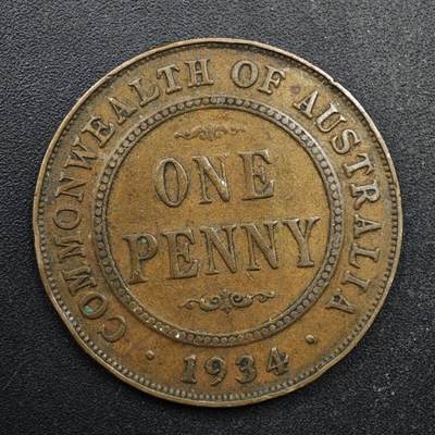 【淘币小摊】实时拍第八百四十九拍   散币银币场   满百包邮可预留二周 每周一统一发货   - 澳大利亚1934年乔治五世1便士铜币