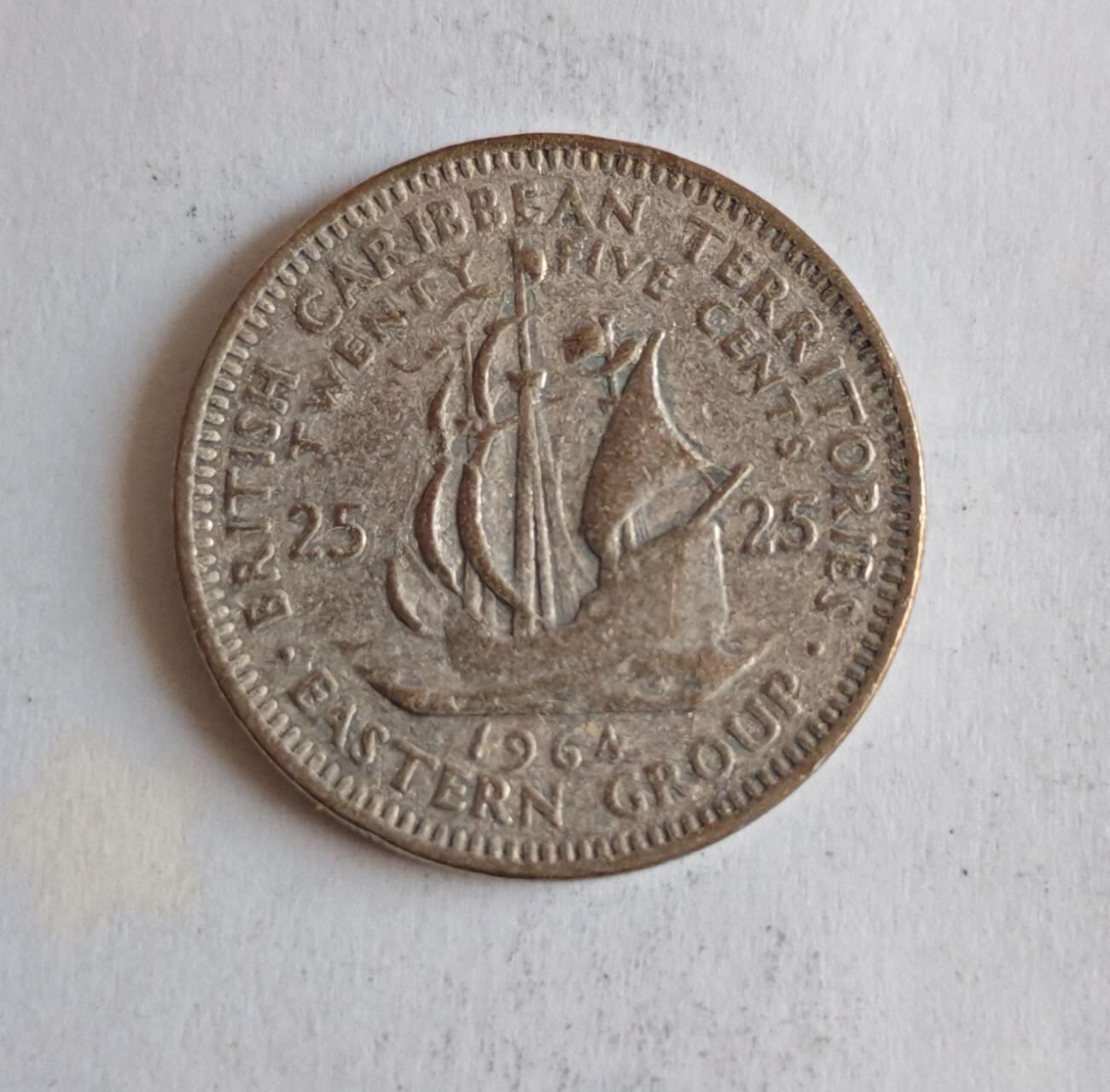 外国硬币 英属东加勒比领地1964年25分