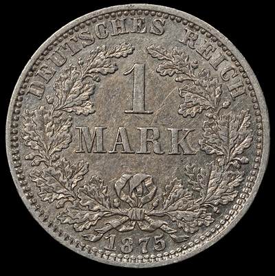 修遠堂世界钱币第101期 - 1875年德国1马克银币 A厂铭，5.51g，含银90%