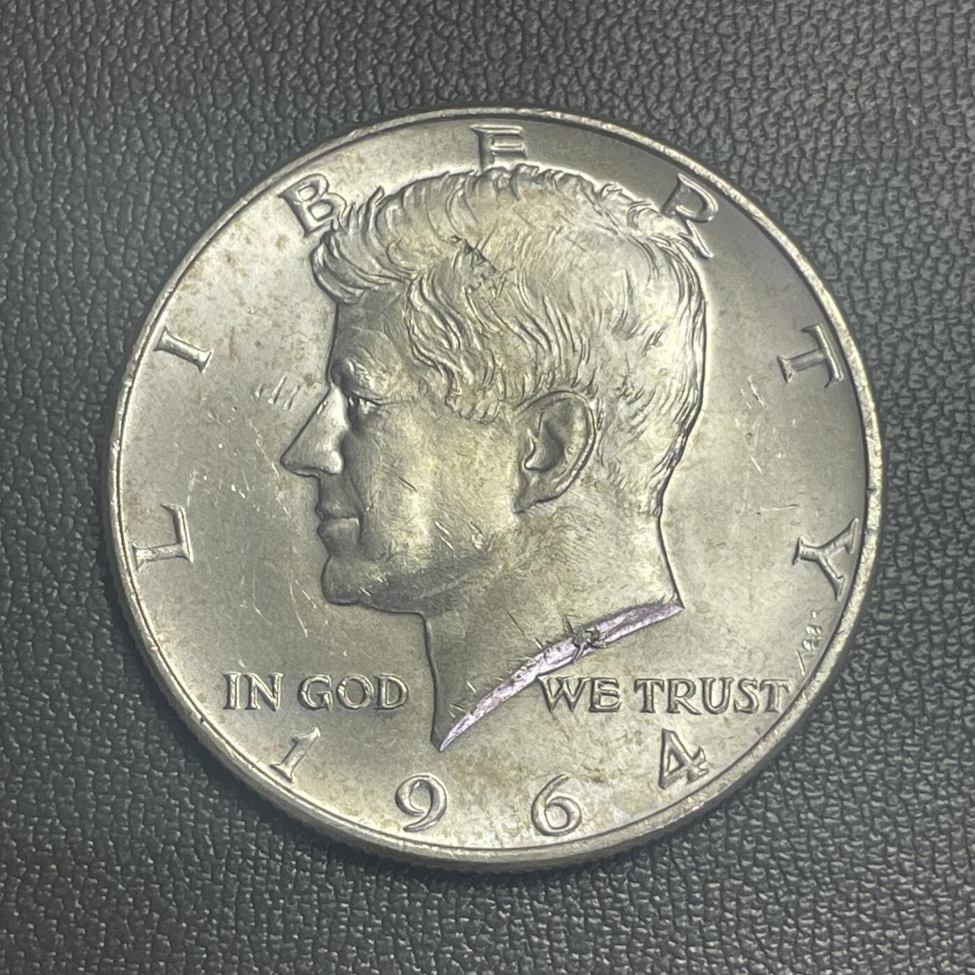 回流0120 全新美国1964年肯尼迪总统半圆纪念银币 12.5克90%银 银价225元