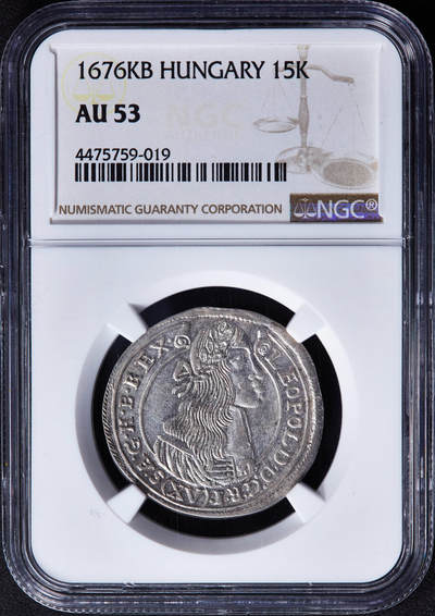 【俄甄集藏】“万象更新、马呈祥瑞”迎新春俄甄精品场-2026年(047)01-21 星期三 晚 19:30 全场包邮 - 神圣罗马帝国-匈牙利1676年利奥波德一世KB版15克鲁泽银币，NGC AU53，细节犀利，原光品相