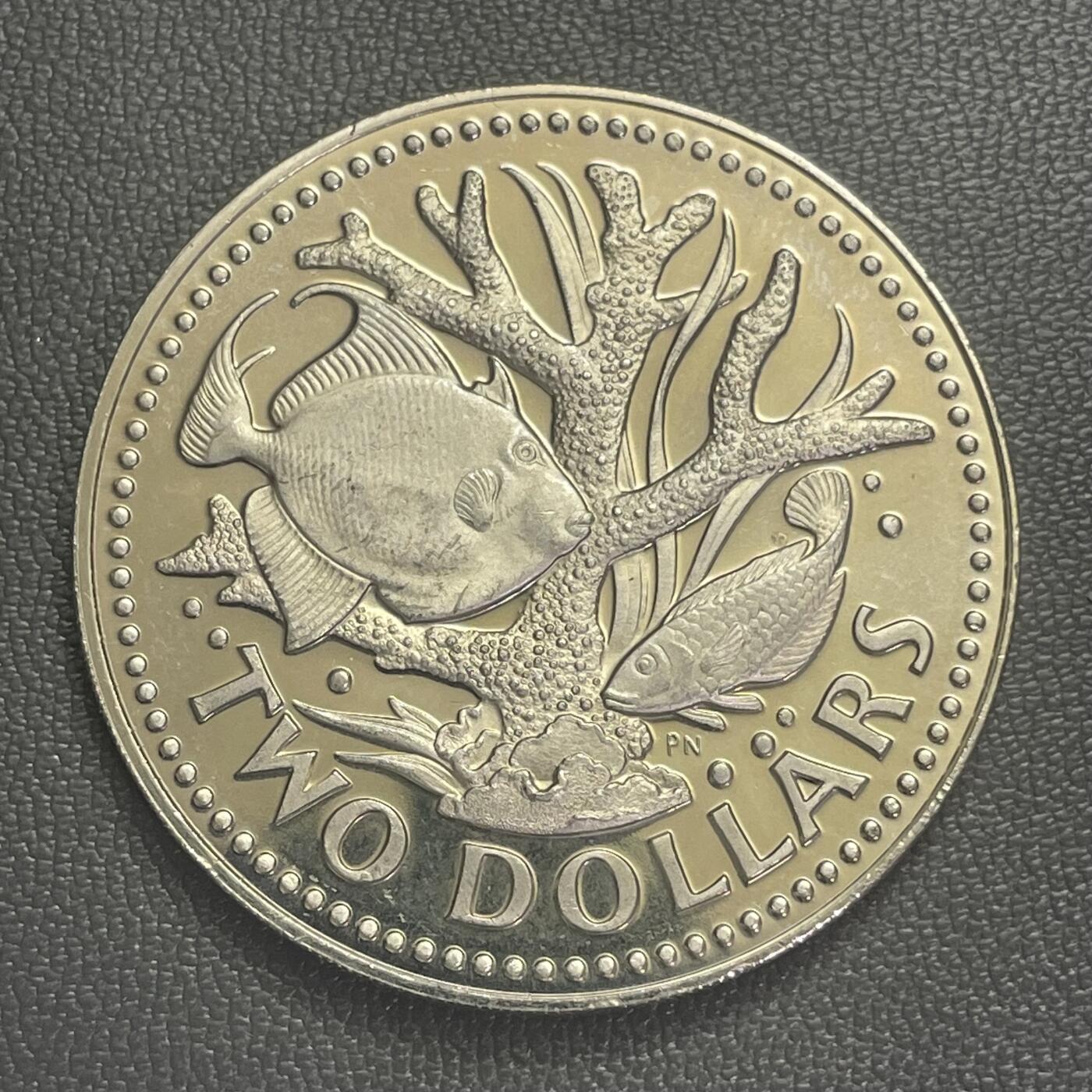 回流0120 极少 全新巴巴多斯1973年2元精制铜镍币 美国富兰克林造币厂铸造