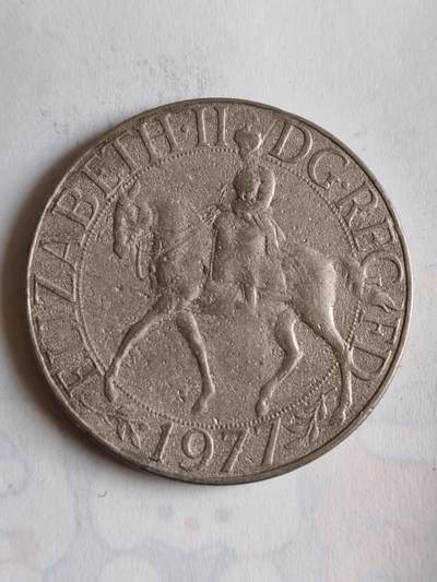 外国硬币 - 英国1977年伊丽莎白二世登基25周年银禧克朗纪念币（25便士）