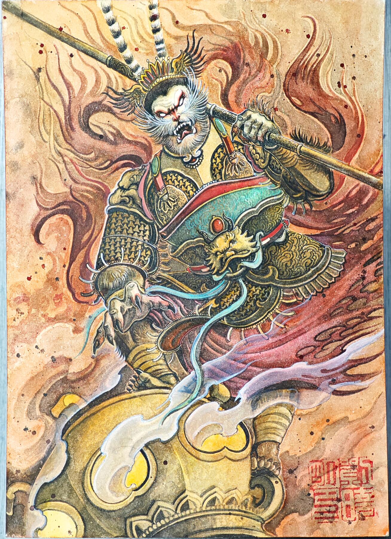 白泽拍卖卡牌手绘专场第31期（岁寒知松柏 春意已可期） 2025 刘晓明手绘画 大圣 尺寸：29.4cm*41.7cm  刘晓明钤印