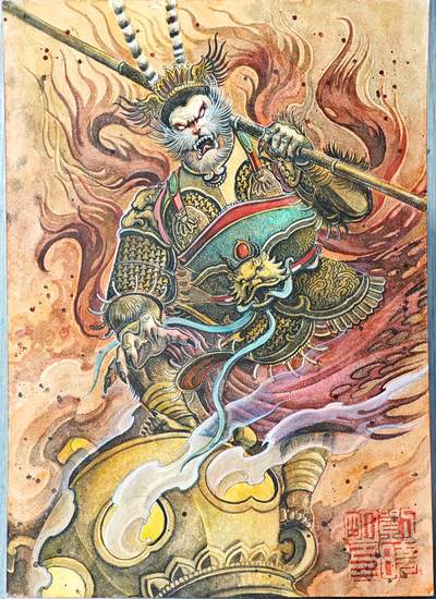 白泽拍卖卡牌手绘专场第31期（岁寒知松柏 春意已可期） - 2025 刘晓明手绘画 大圣 尺寸：29.4cm*41.7cm  刘晓明钤印