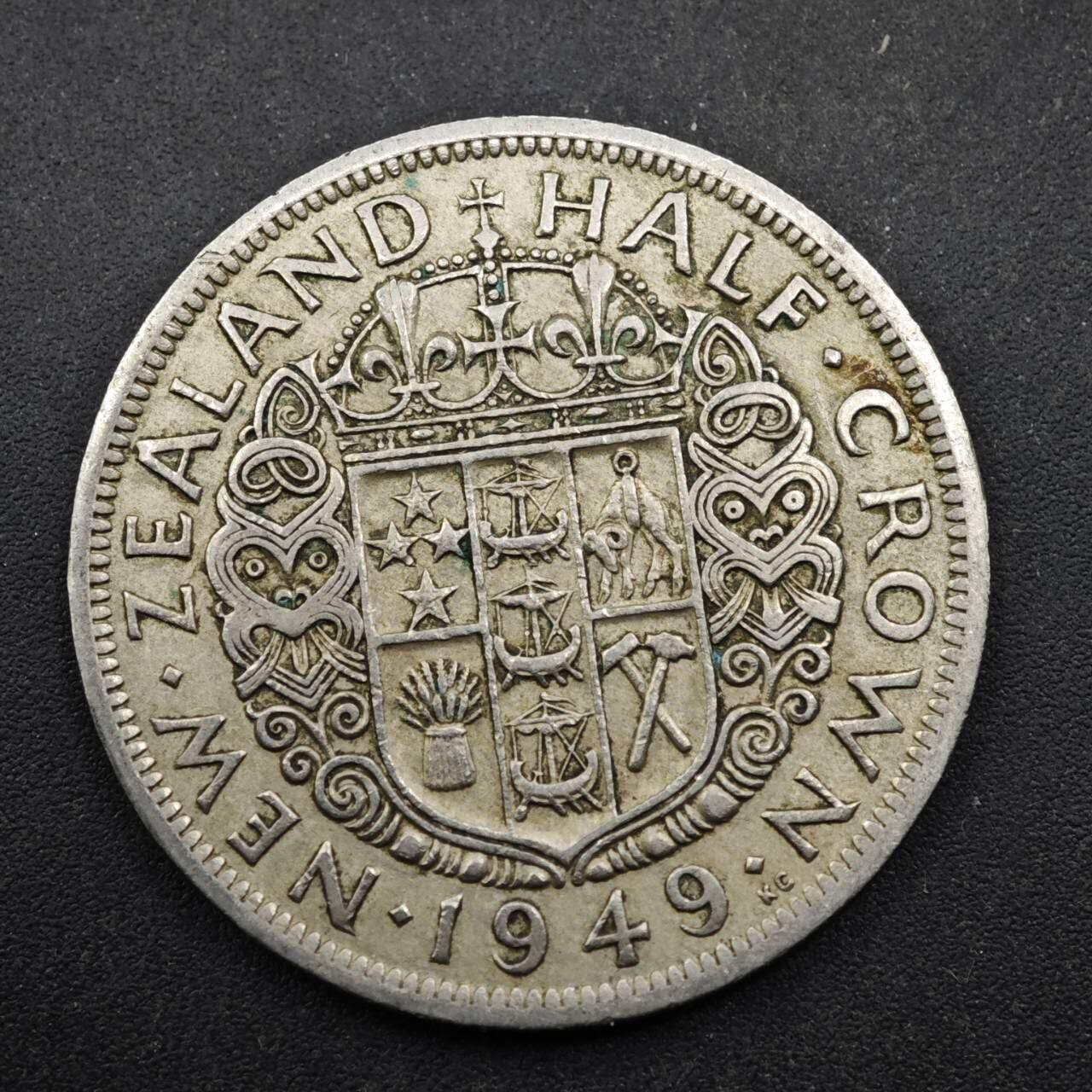 【淘币小摊】实时拍第八百四十九拍   散币银币场   满百包邮可预留二周 每周一统一发货   新西兰1949年乔治六世半克朗镍币