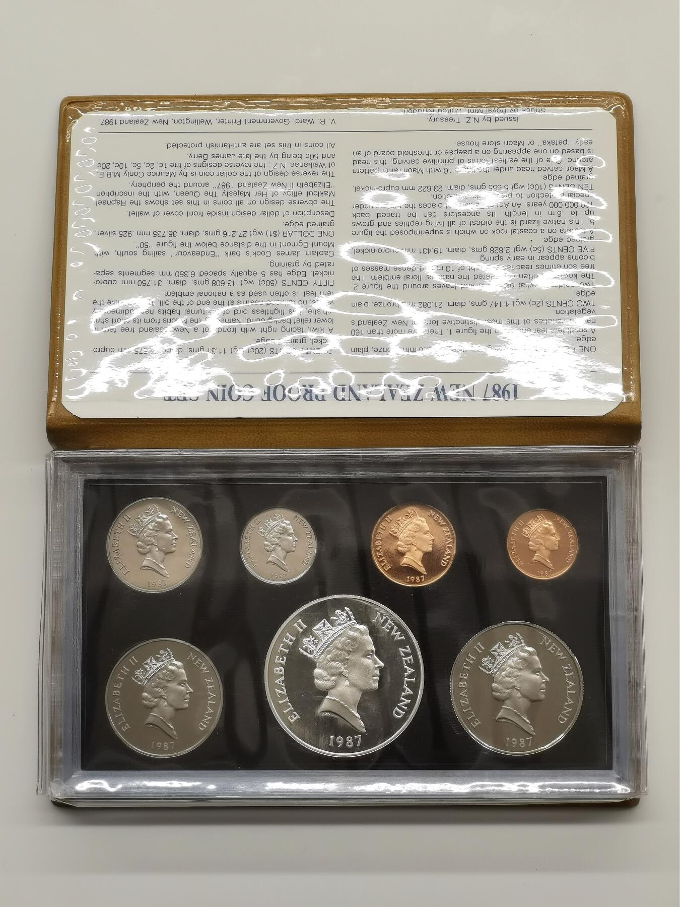 博洋堂世界钱币拍卖第157期（全场包邮） 新西兰1987年官方精制套币，含1元精制银币，925银27.2克