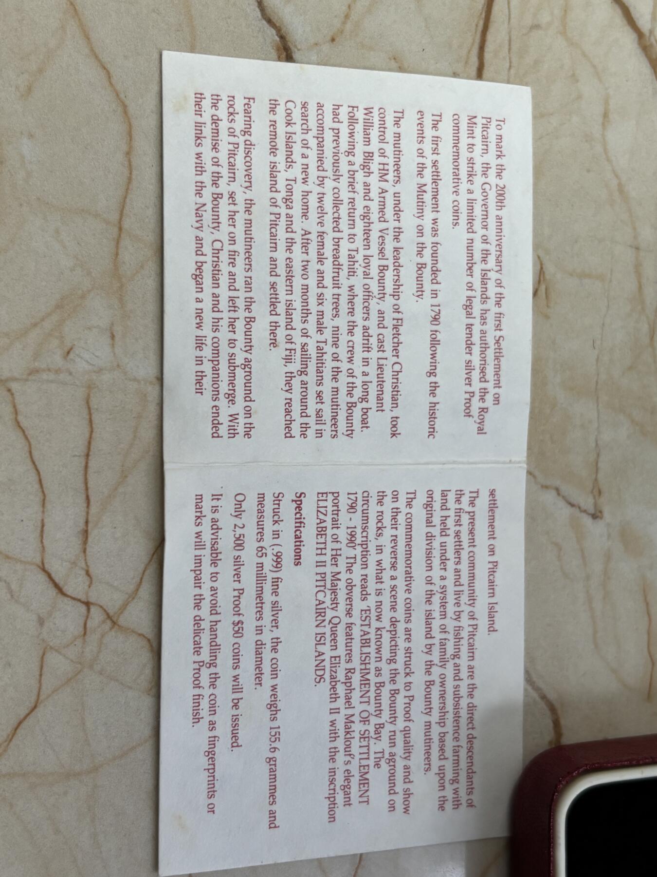 第188期拍卖 皮特凯恩群岛1990年火烧船5盎司精制纪念银币，999银，发行2500枚