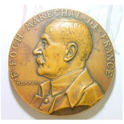 【艺术】法国艺术大章1918年 名将福煦元帅+著名一战投降签署火车车厢 高浮雕精制超大铜章 68MM 158克 - 【艺术】法国艺术大章1918年 名将福煦元帅+著名一战投降签署火车车厢 高浮雕精制超大铜章 68MM 158克