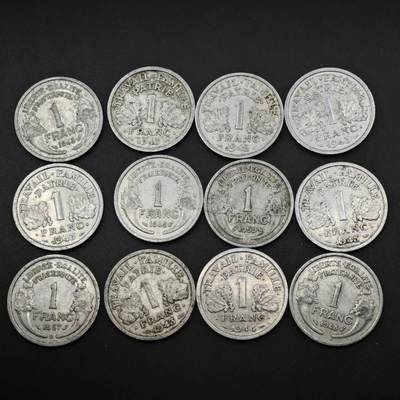 【淘币小摊】实时拍第八百四十九拍   散币银币场   满百包邮可预留二周 每周一统一发货   - 法国法郎铝币12枚