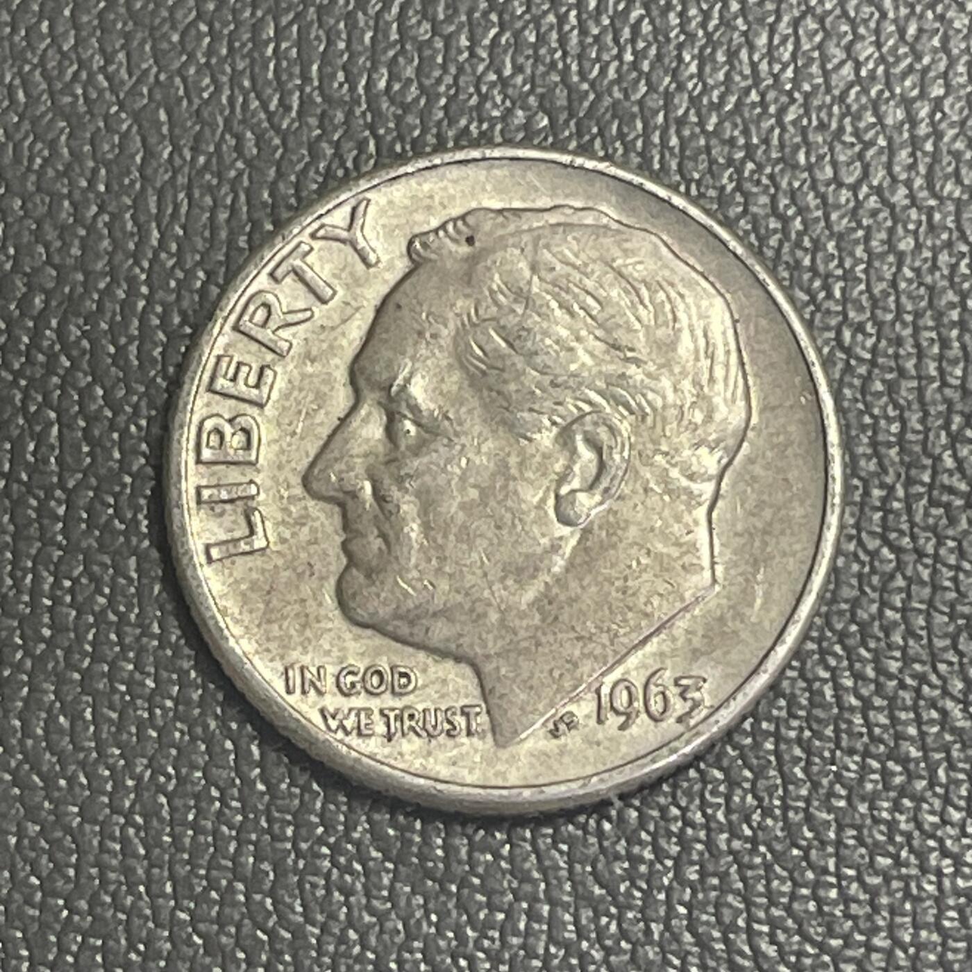 回流0120 美国1963年10分罗斯福总统银币 2.5克90%银 银价45元