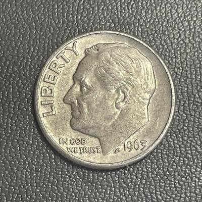 回流0120 - 美国1963年10分罗斯福总统银币 2.5克90%银 银价45元