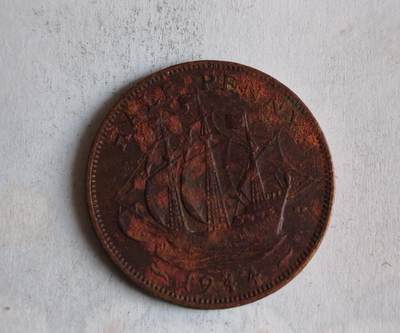 外国硬币 - - 核心图案为“金鹿号”帆船英国1948年乔治六世时期半便士（Half Penny）